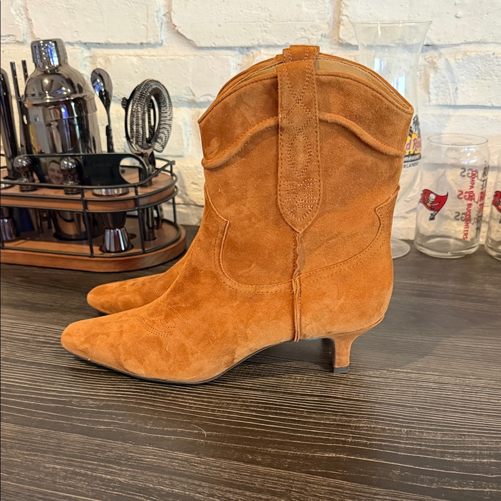 Sam Edelman Suede Cowboy Ankle Boots - Tan - Picture 1 of 6